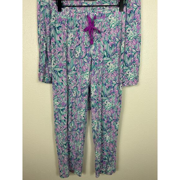 Lilly Pulitzer 2 Piece Long Sleeve Knit Pajama Lounge Set Purple Green Medium - Picture 5 of 8